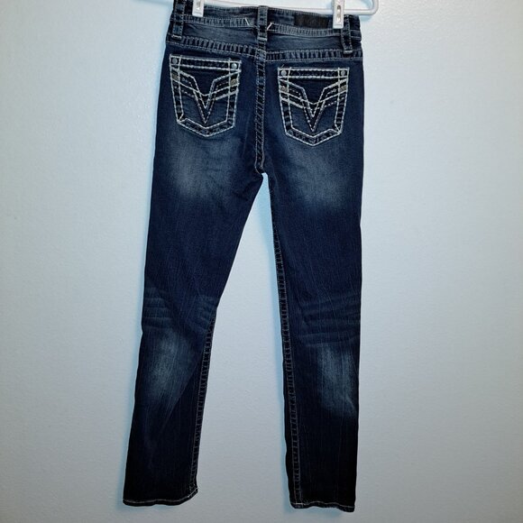 Vigoss Denim - Vigoss Distressed Embroidered Pockets Straight Denim Jeans